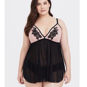 Floral Appliqué Mesh Babydoll Nightie